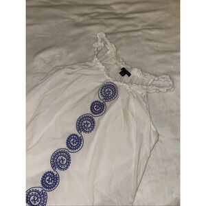 Tommy Hilfiger Small Ruffle Tank Top White Blue Embroidery Womens Flaw